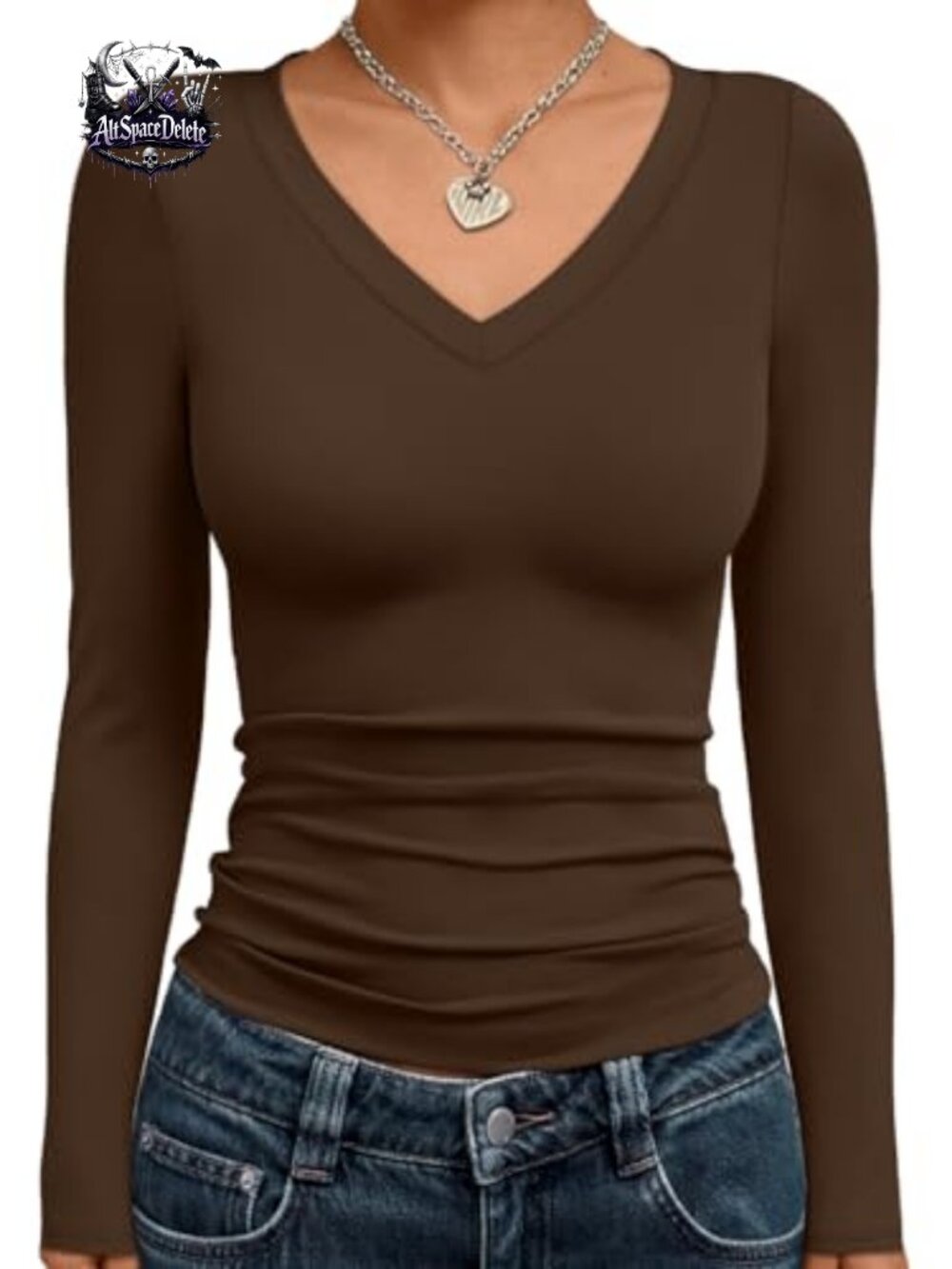 Long Sleeve Crop Top Slim Fit Stretch V-Neck Casual Y2K Basic Tee